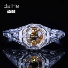 BAIHE Стерлинговое Серебро 925 0.92ct Сертифицированный желтый безупречный круглый настоящий Цитрин обручальное женское старинные ювелирные украшения кольцо