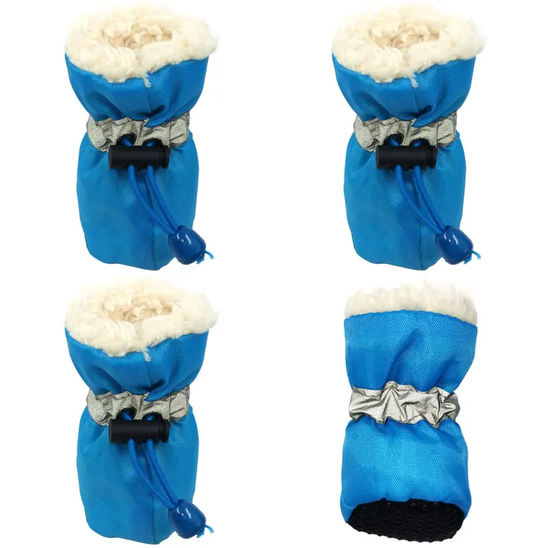 4 шт. обувь для маленьких собак, кошек, теплые водонепроницаемые зимние ботинки для щенков, Нескользящие, регулируемый светоотражающий обувь для домашних животных, носки для чихуахуа - Цвет: Blue