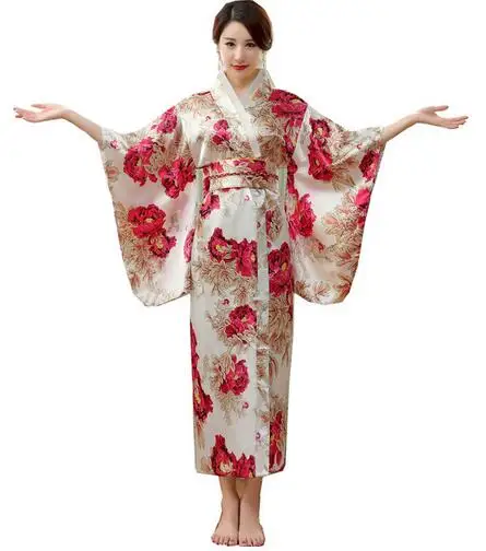 Черное белое винтажное японское женское шелковое атласное кимоно Mujeres Quimono Yukata вечернее платье цветок один размер - Цвет: Style 3