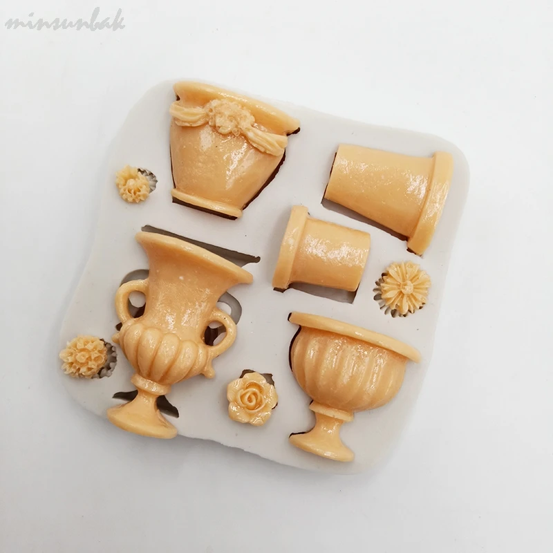 

minsunbak Rose Daisy Flower Vase Pattern Chocolate Mold Fondant Cake Silicone Mold DIY Home Baking Utensils