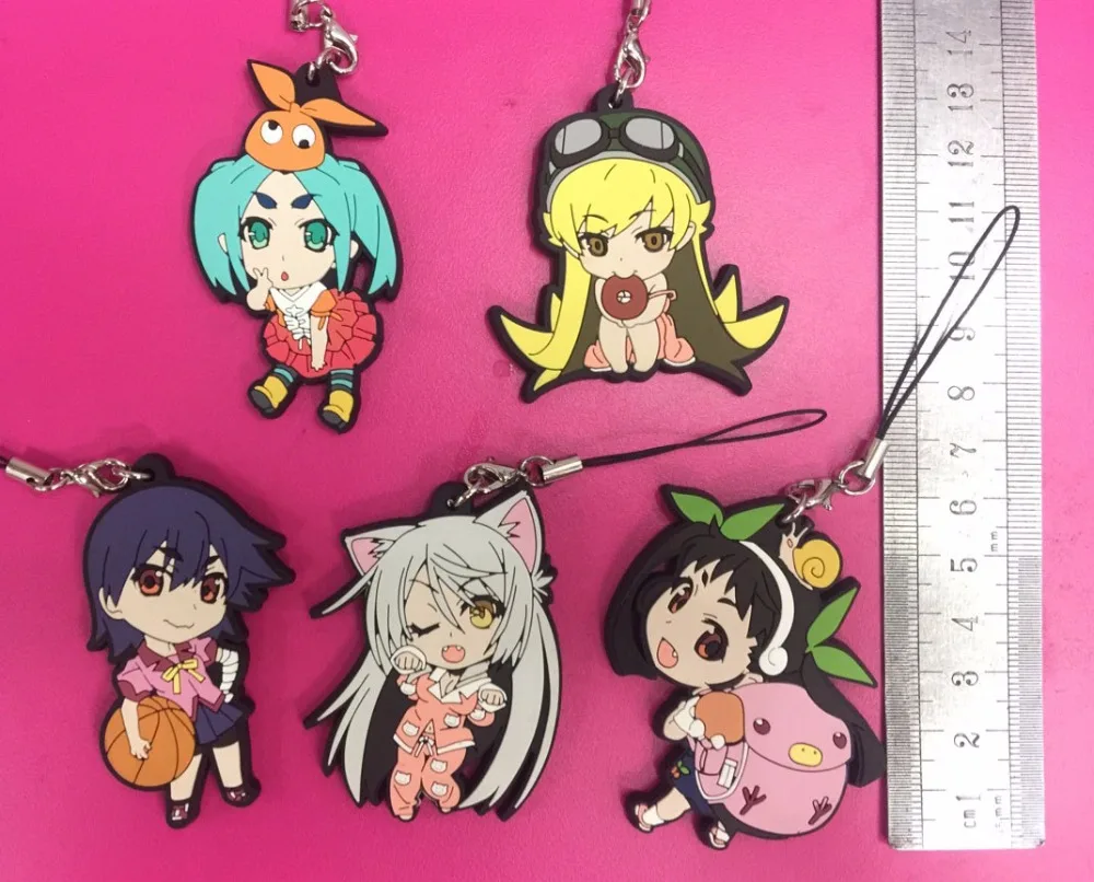 

5pcs/lot Nisemonogatari Oshino Shinobu Sengoku Nadeko Original Japanese anime figure rubber mobile phone charms keychain/strap