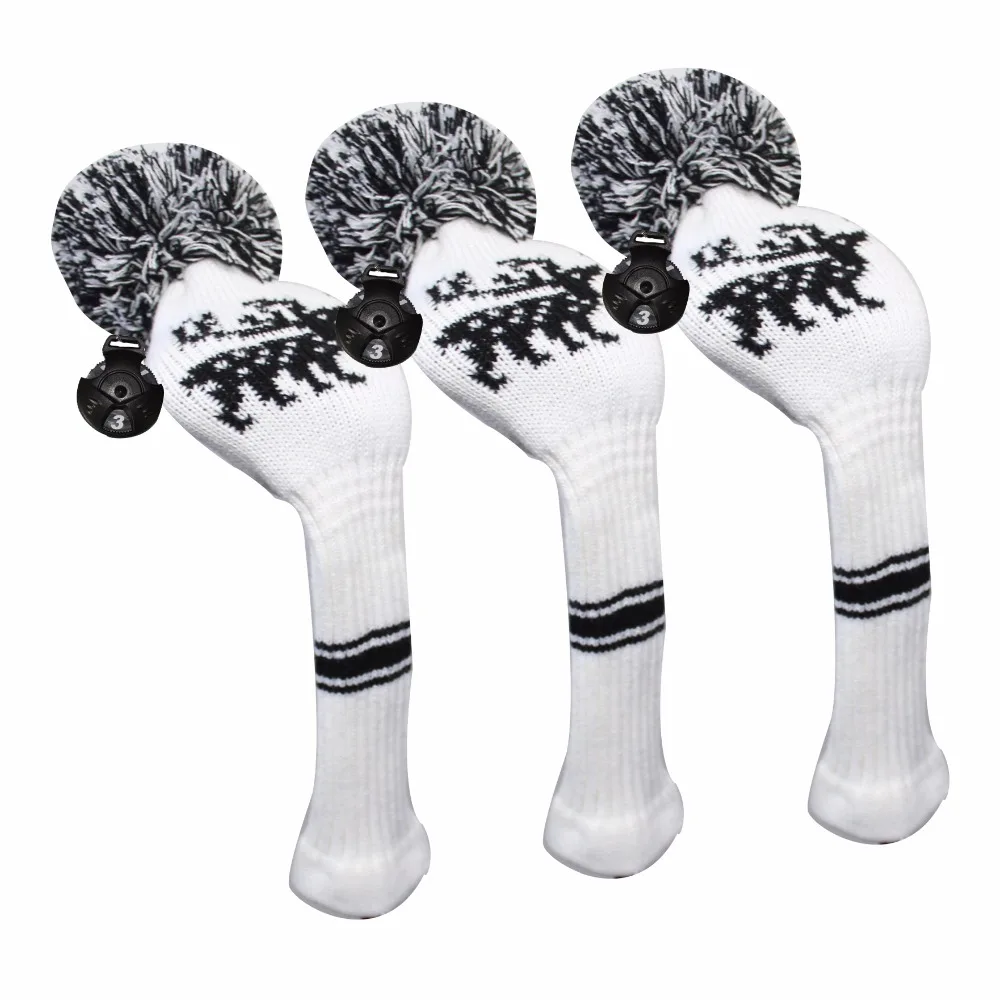 Deer Pattern Knitted White Color Body Creative Golf Pom Pom Head Covers