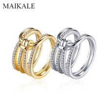 

MAIKALE Luxury Cubic Zirconia Rings for Women Gold Silver Zircon Multilayer Circle Ring Set Wedding Party Band Fashion Jewelry