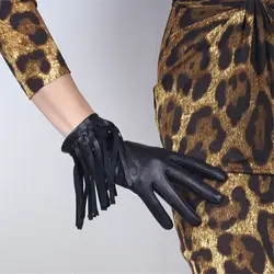 Кожаные перчатки с сенсорным экраном импорт козьей кожи черные женские модели с бахромой сбоку ковбойские панк-рок перчатки TB66