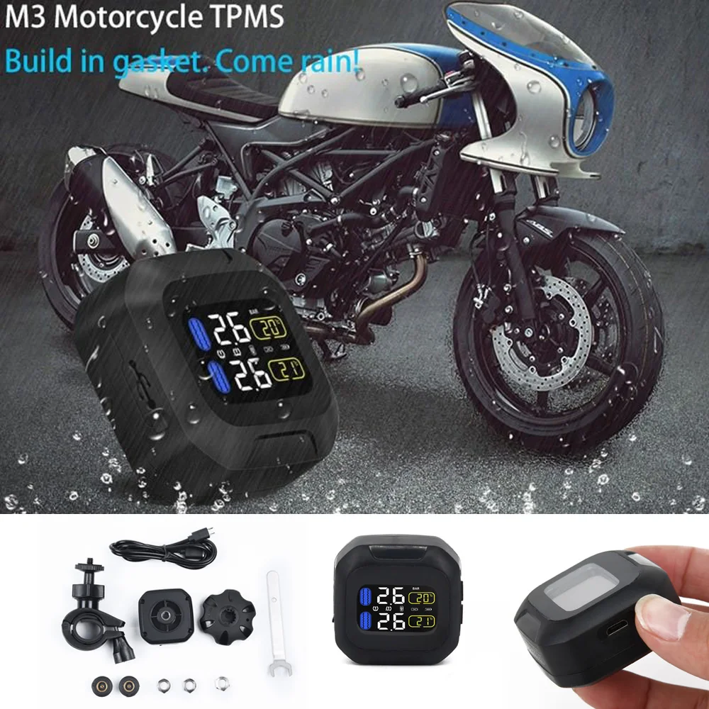

Part Tire Pressure Monitor Line Motorcycle External 2 Sensors Waterproof LCD Screen Spanner