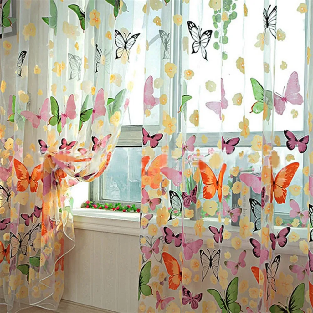 

2017 hot Romantic Butterfly Transparent Curtains Tulle 1x2m for Casement And Door Printed Window Curtain Sheer Voile Curtain