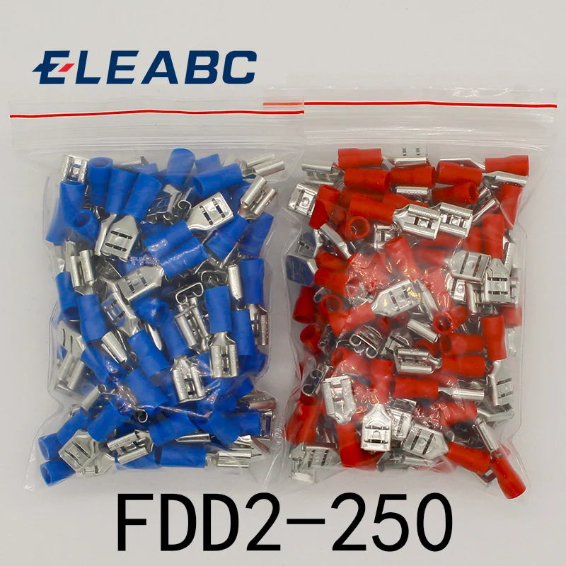 FDD2-250 femelle isolé Terminal à sertir électrique pour 1.5-2.5mm2 connecteurs câble fil connecteur 100 PCS/Pack FDD2.5-250 FDD