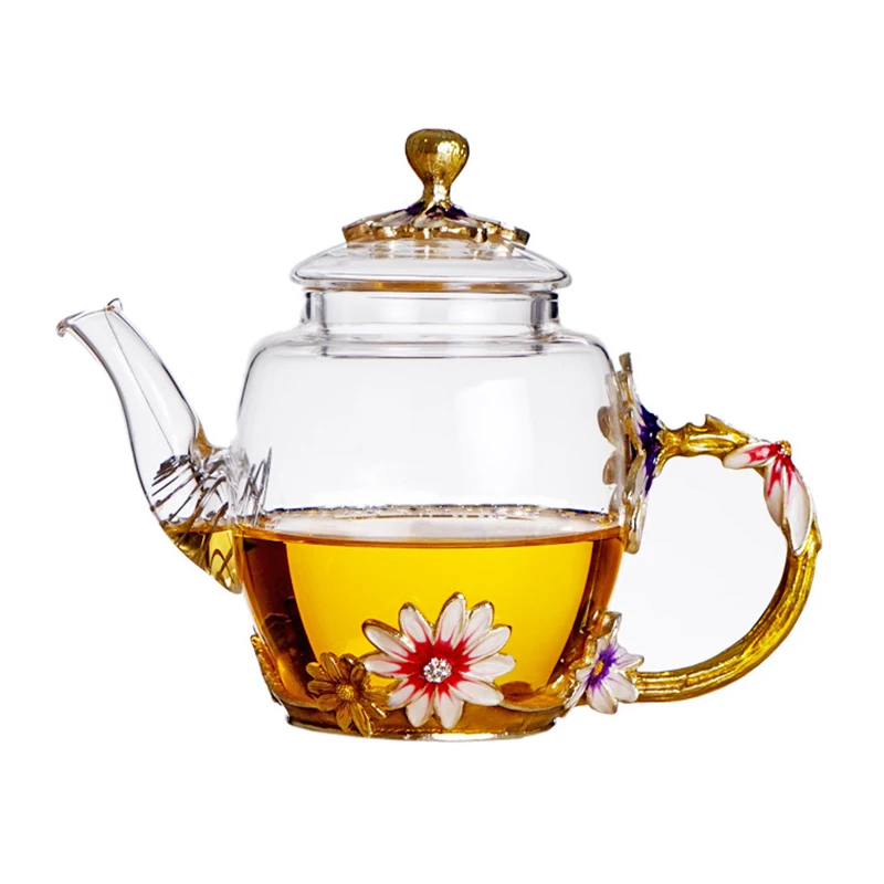 Креативные чайники с ручной росписью кунг-фу, термостойкие стеклянные эмалированные чайники, чайники с цветами, кофейные чашки для фруктового сока, холодный чайник