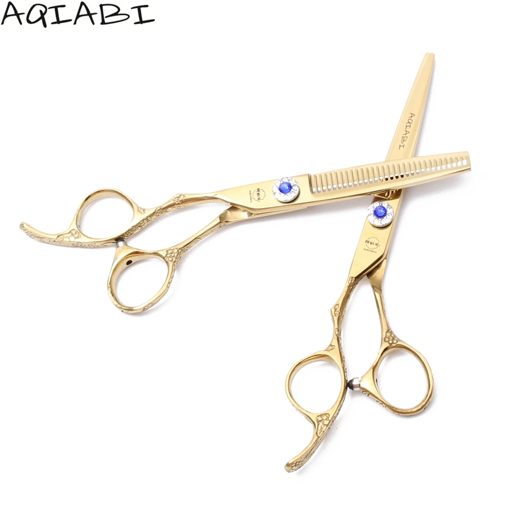 A8002 6.0'' Lefty 440C AQIABI Gold Cutting Shears Thinning Scissors Hairdressing Professional Hair Haircut Set | Красота и