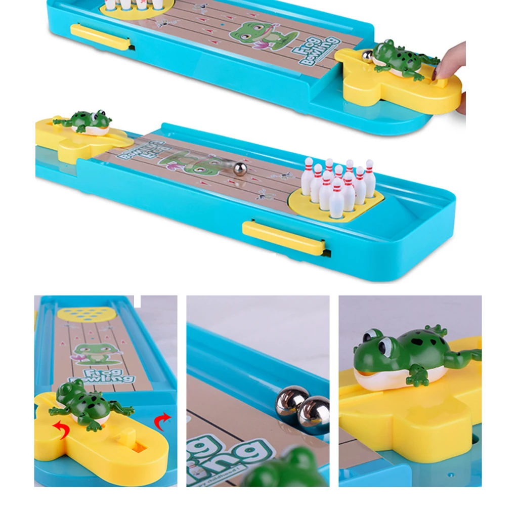  Indoor Mini Desktop Bowling Game Mini Finger Catapult Frog Bowling Table Launch Pad Game Launcher T