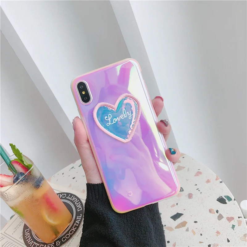 

Violet Colorful Laser Patch Love Phone Case for iphone 6 6s 7 8 Plus All-inclusive Anti-fall Soft Cover XS Max XS XR X