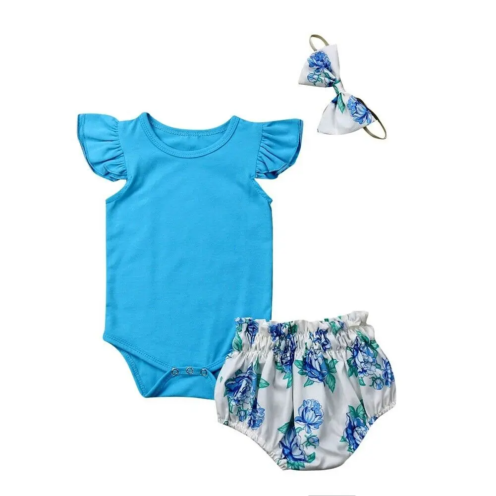 Baby Girl Clothing Set Fly Sleeve Solid Color Cotton Bodysuit Tops