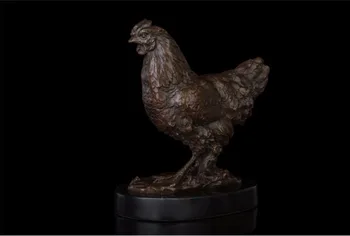 

16 CM Western Art Deco Pure Bronze Marble Chicken Chook Biddy Hen Room Sculpture