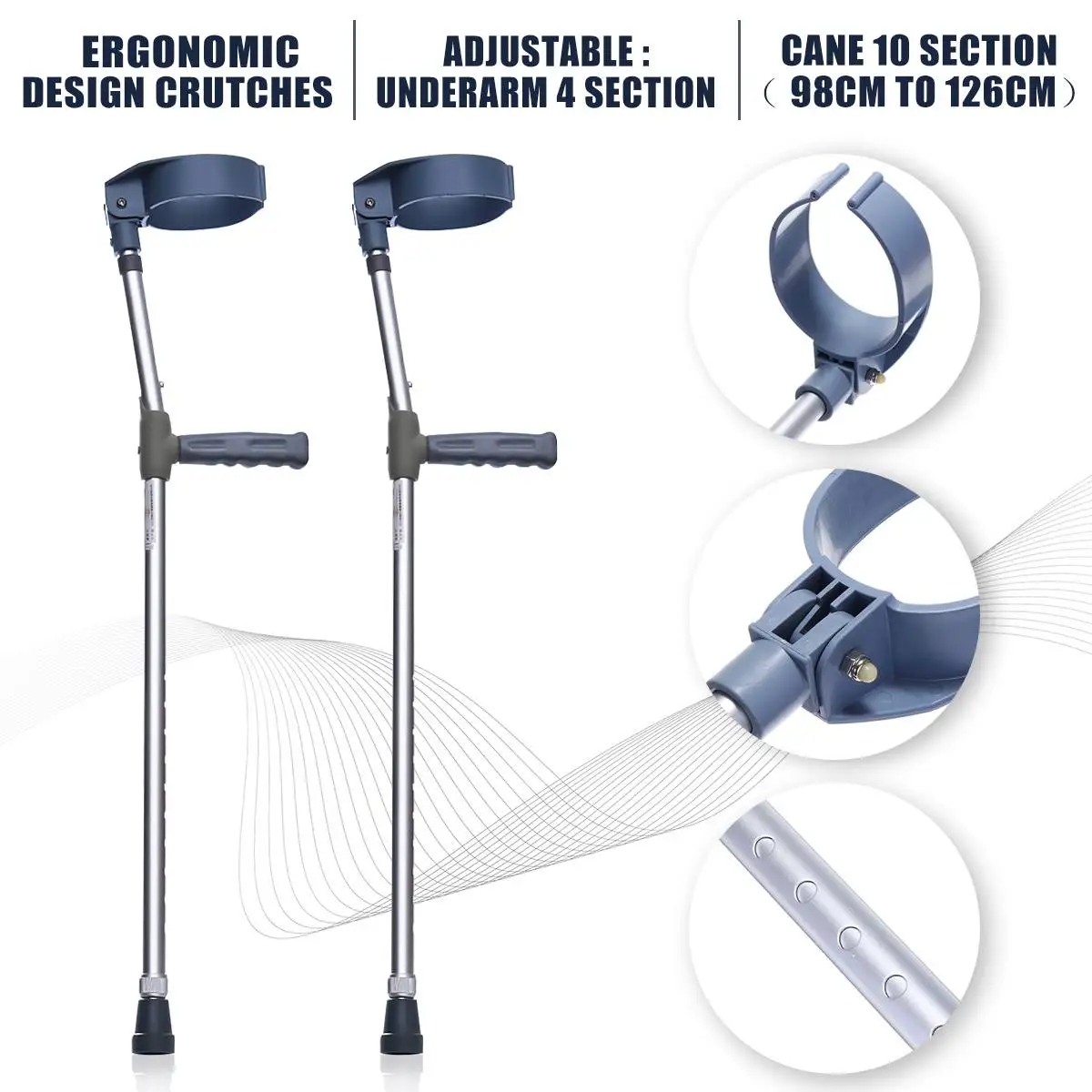 

Outdoor Indoor Adjustable Height Adult Underarm Pair Crutches Crutch Walking Aid Aluminium Walking Sticks
