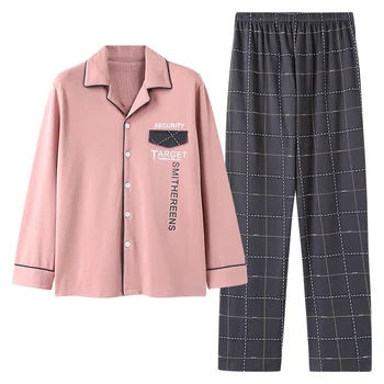 

Men Pyjama Homme Cotton Long Seleeve 2 Pcs/set Pajamas Sleepwear Suit 2019 New Male Homewear Plus Size Pyjamas Pijama Hombre