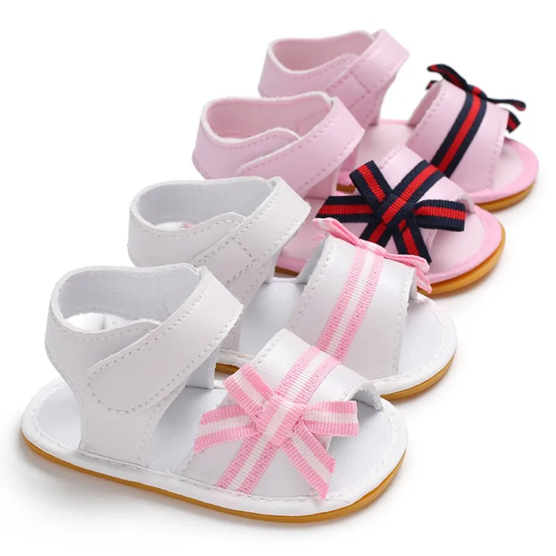 

First Walker Newborn Baby Girls Shoes Pu Leather Princess Stripped Bow Rubber Sole Outdoor Shoes