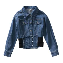 Джинсовая куртка с высокой талией в стиле пэчворк для женщин, осень, модная одежда в стиле Харадзюку, джинсовая куртка-Болеро для женщин