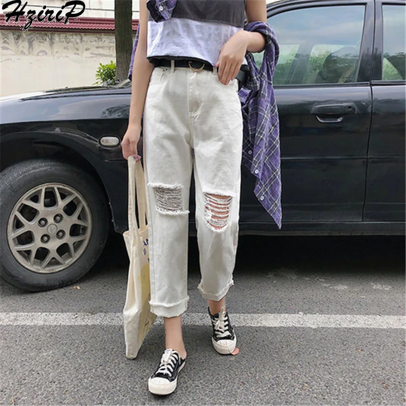 HziriP 2018 Summer New Vintage Bleached Ankle Length Pants