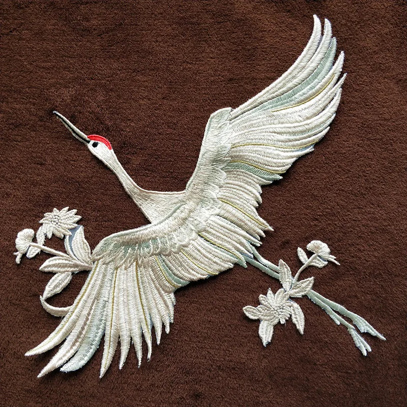 

1PCS Red crowned cranes Lace Applique patch DIY accessories