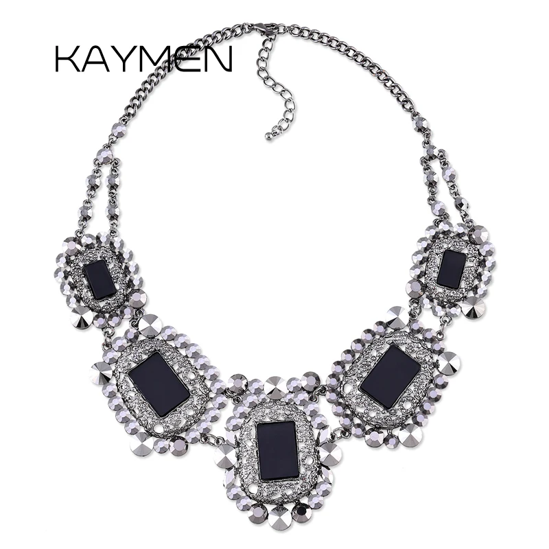 

New Arrival Statement Bohemia Full Black Rhinestones with 5 Square Acrylic Choker Necklace for Women, Party, Wedding