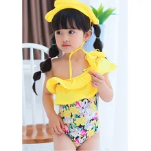 Купальник с цветочным рисунком для девочек, 1 предмет, шапочка для плавания, пляж бассейн, YJS, Прямая поставка