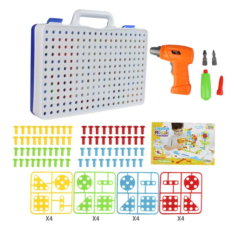 

50 Piece 3D Mosaic Plug Assemble Game Plastic Screws Puzzle Toy Mini Electric Drill Baby Learning Educational Tool Children Gift