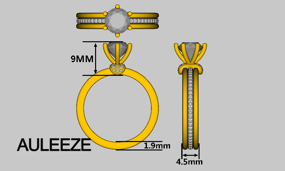 AULEEZE 1.5CT Moissanites Обручение кольцо Твердые 14 K цвет: желтый, белый золотые кольца для женщин искусственный бриллиант обручальное кольцо