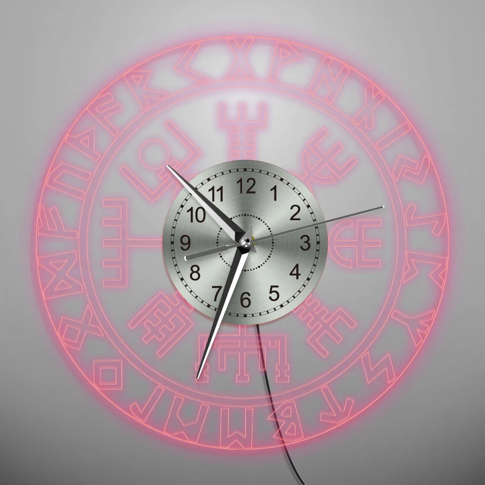 Günstig Viking Runes LED Wanduhren Vintage Kunst Wand Uhren Mann Cave Transparent Acryl Luminous Wanduhr Decor Für Pub