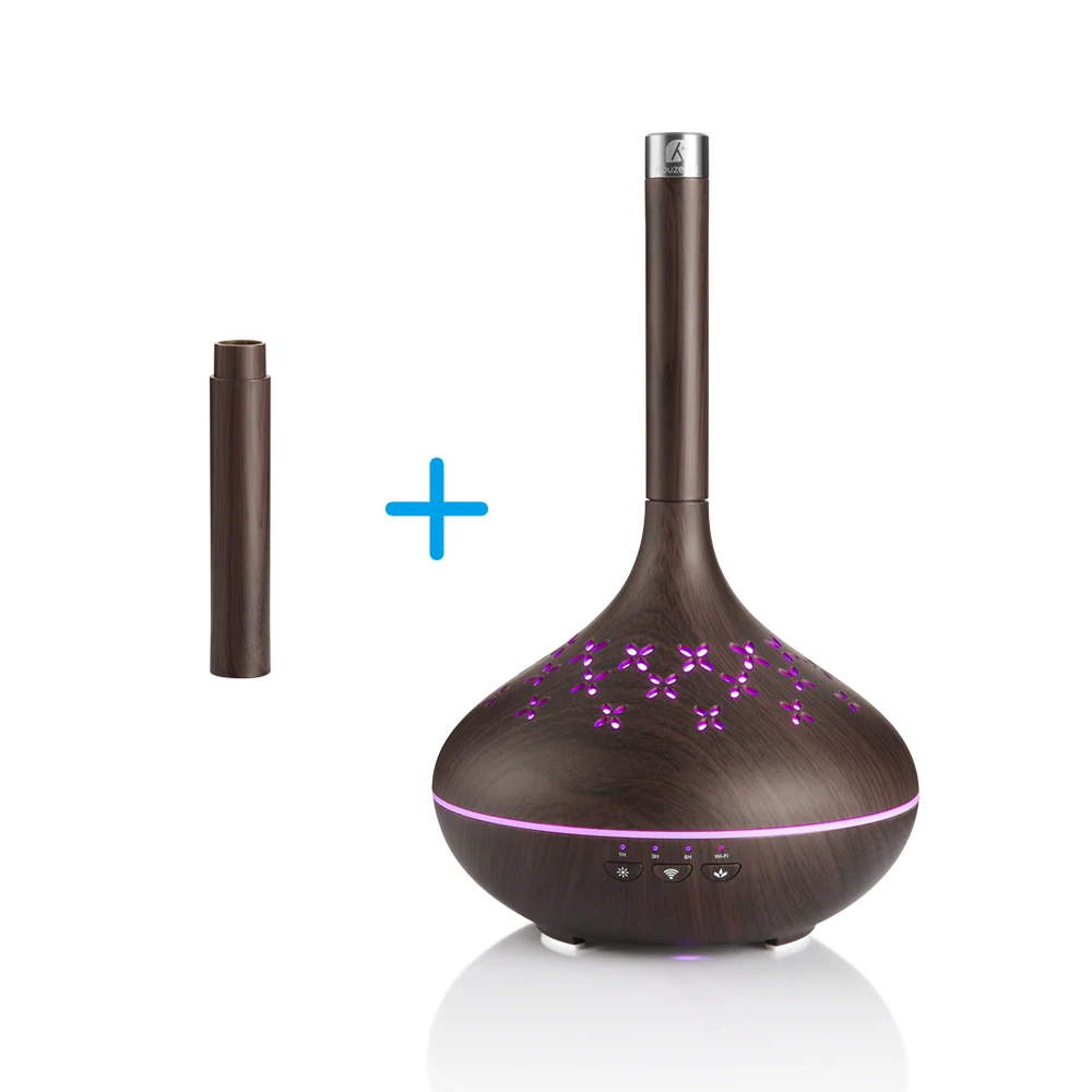 

Houzetek 400ML Ultrasonic Air Aroma Humidifier Aromatherapy Essential Oil Diffuser With Wood Grain 7 Color Remote APP Control