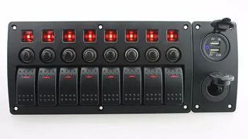 

IZTOSS red led DC12/24V 8 Gang on-off rocker switch curved panel power charger and 3.1A USB sockets and circuit breaker with lab