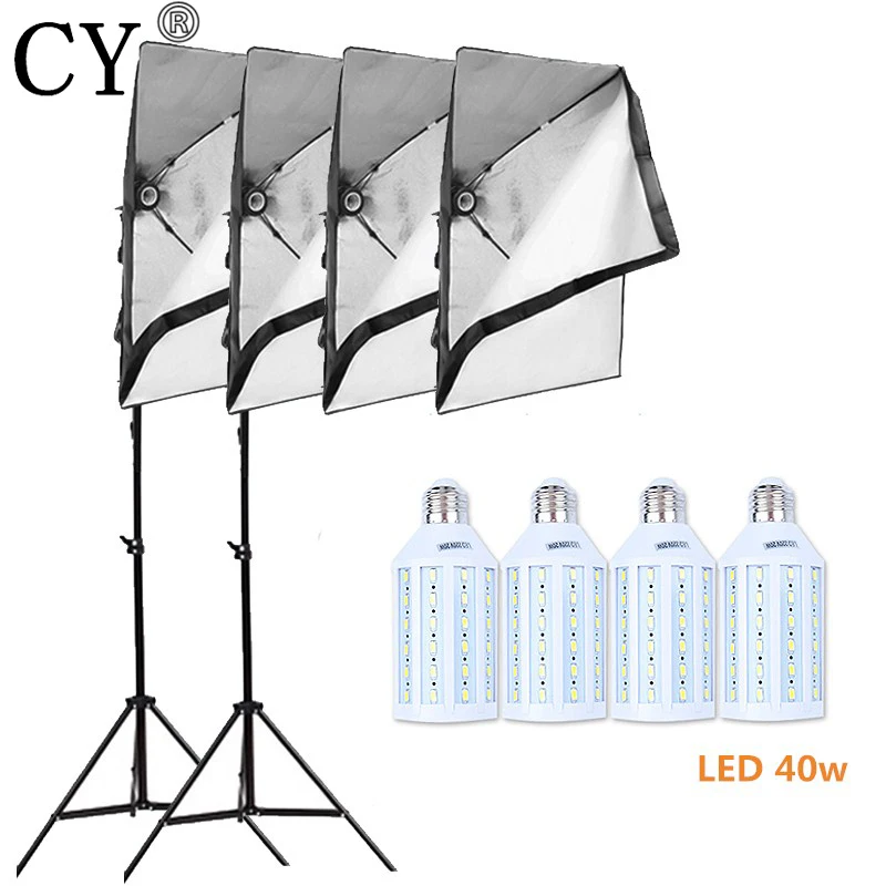 

CY Photo Studio Video Lighting Kit 4pcs 40w LED Light +Photography Two 200cm Light Stand + 4pcs 50x70cm Softbox Set