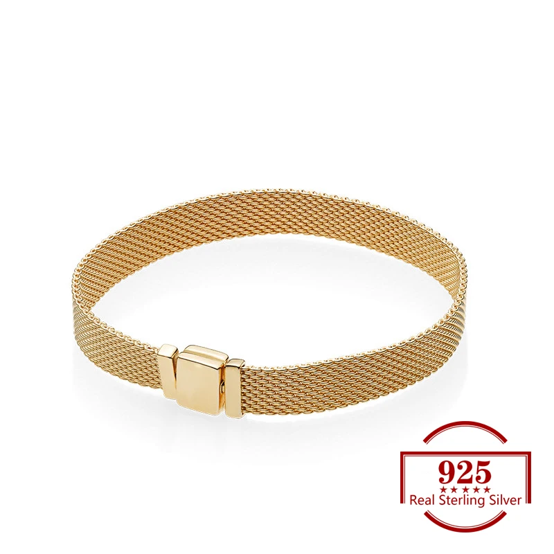 

2019 925 Sterling Silver Rose Gold Geometric Woven Bracelet Trenddy Jewelry Charm Bracelet for Women Diy Party Love Gift