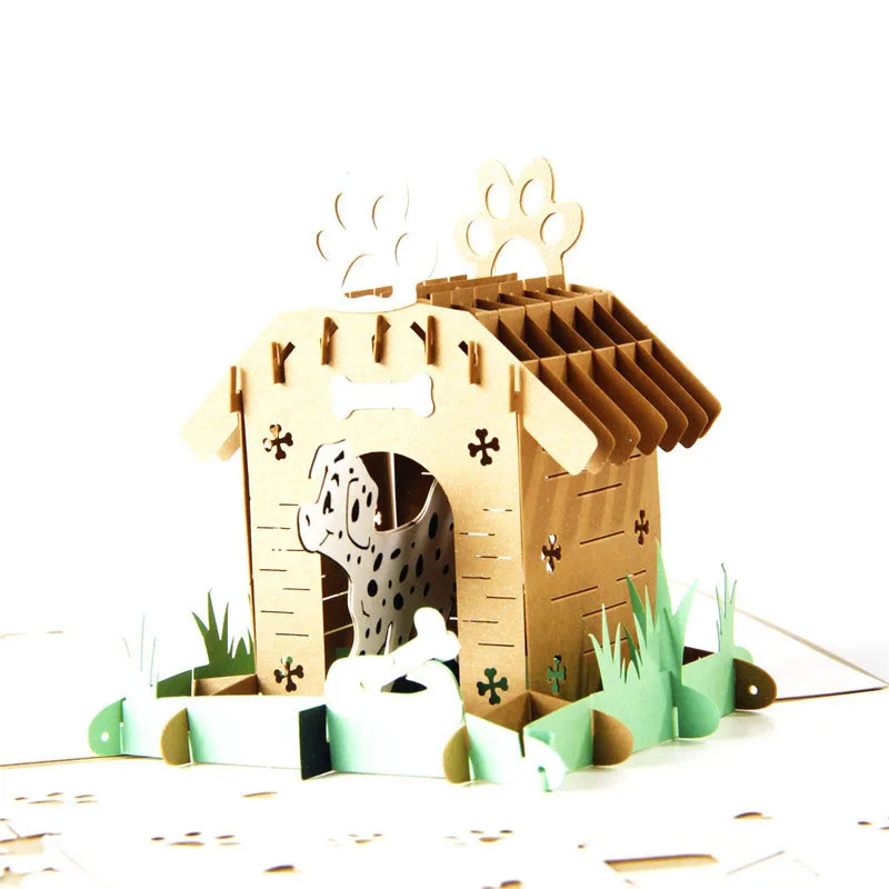  3D Laser Cut Handmade Carving Cute Dog Cage House Dinasour Paper Invitation Greeting Cards PostCard - 32791880423
