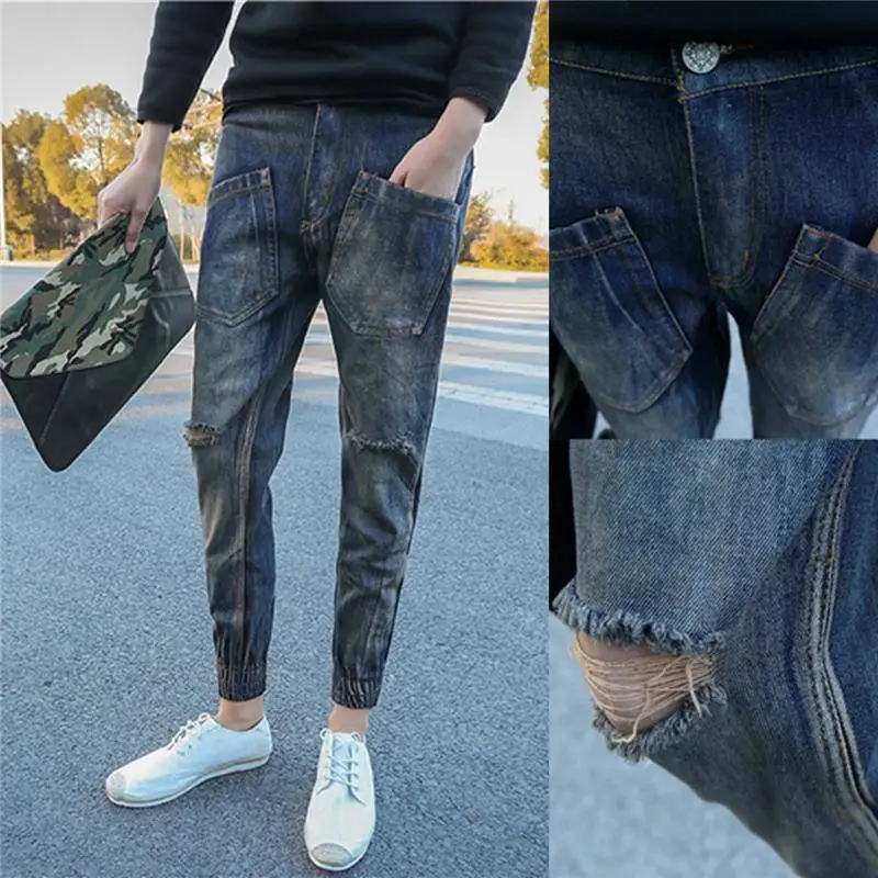

Social Spiritual Boy Pants Thin, Tight, Shabby, Hollow Jeans, Men's Short-Handed Shortpants, Red Man