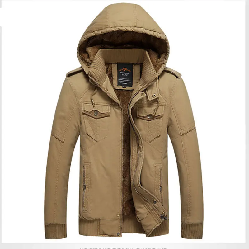 4XL Men's Jacket Winter Hooded Fashion Plus Velvet Thick Outerwear Men