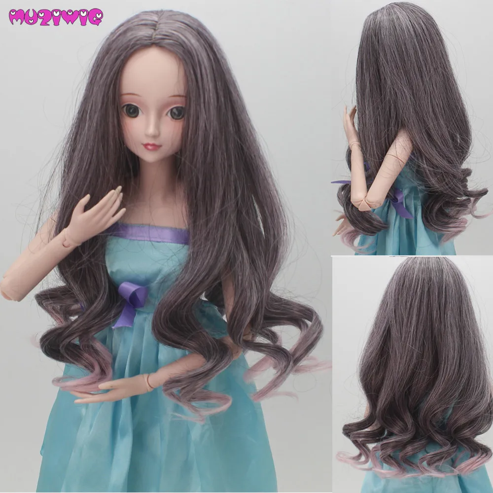 

Doll Wigs Size for 1/3 Long Curly Grey Pink Ombre Hair for BJD Dolls Heat Resistant Wire