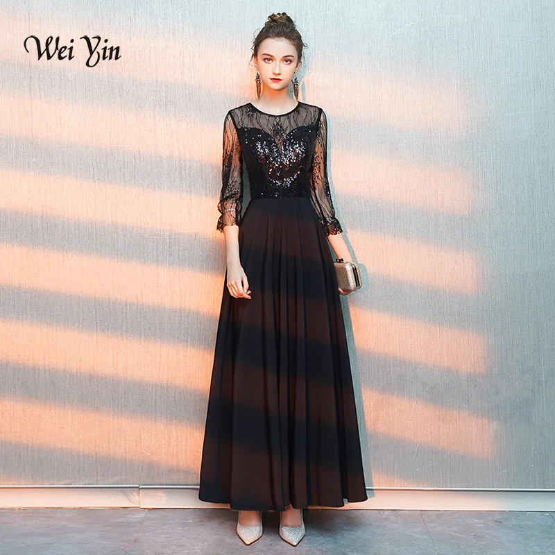 Вечернее платье weiyin De Soiree с длинными рукавами черные длинные вечерние платья 2019