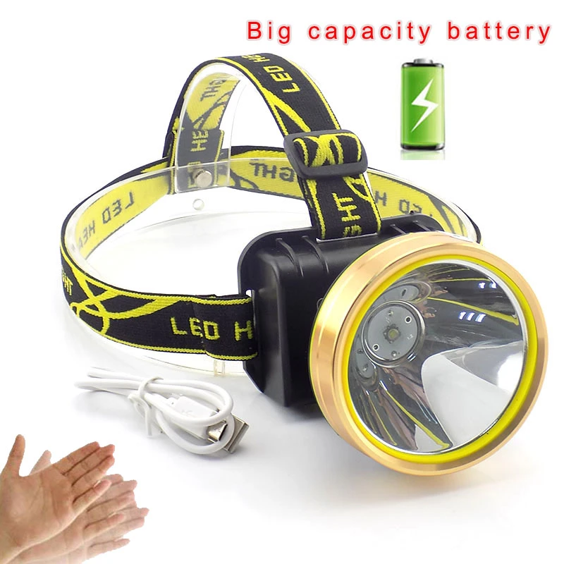 Flashlight torch sensor lamp head powerful usb headlamp headlight T6 led long