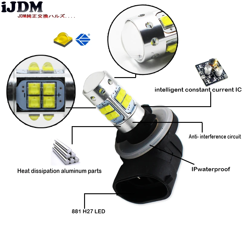 IJDM Чрезвычайно яркий белый 881 H27 светодиодный светильник s для автомобилей Противотуманные фары или светильник для вождения Замена обновления, H27W/2 H27W2 светодиодный