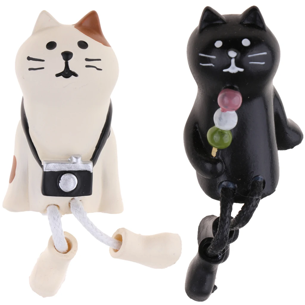 1:12 Mini White Black Cat Outseam Animal Model with Accessories Dollhouse Landscape Garden Decor