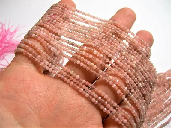Pink Moonstone - 2mm micro faceted round beads - 1 full strand 16 inch 40 cm 3