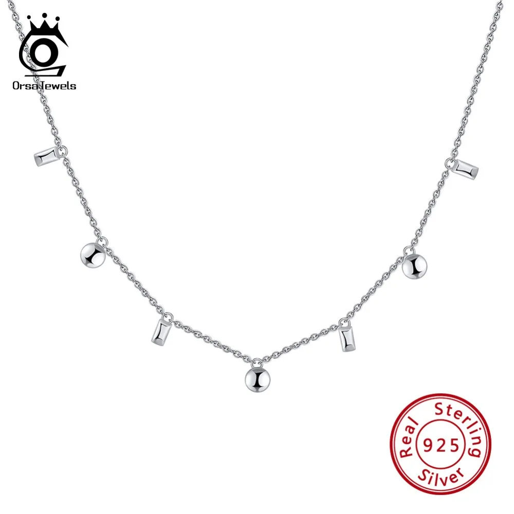 

ORSA JEWELS 925 Sterling Silver Girl Choker Necklaces Round Square Shape Pendant 41cm Length Chain Necklace Women Jewelry OSN122