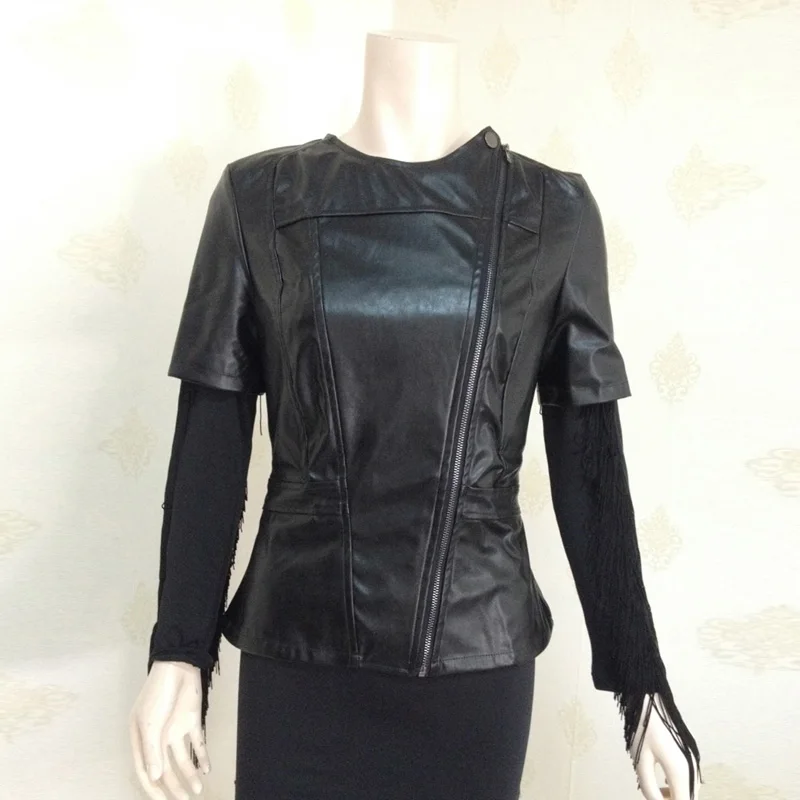 short sleeve faux leather jacket