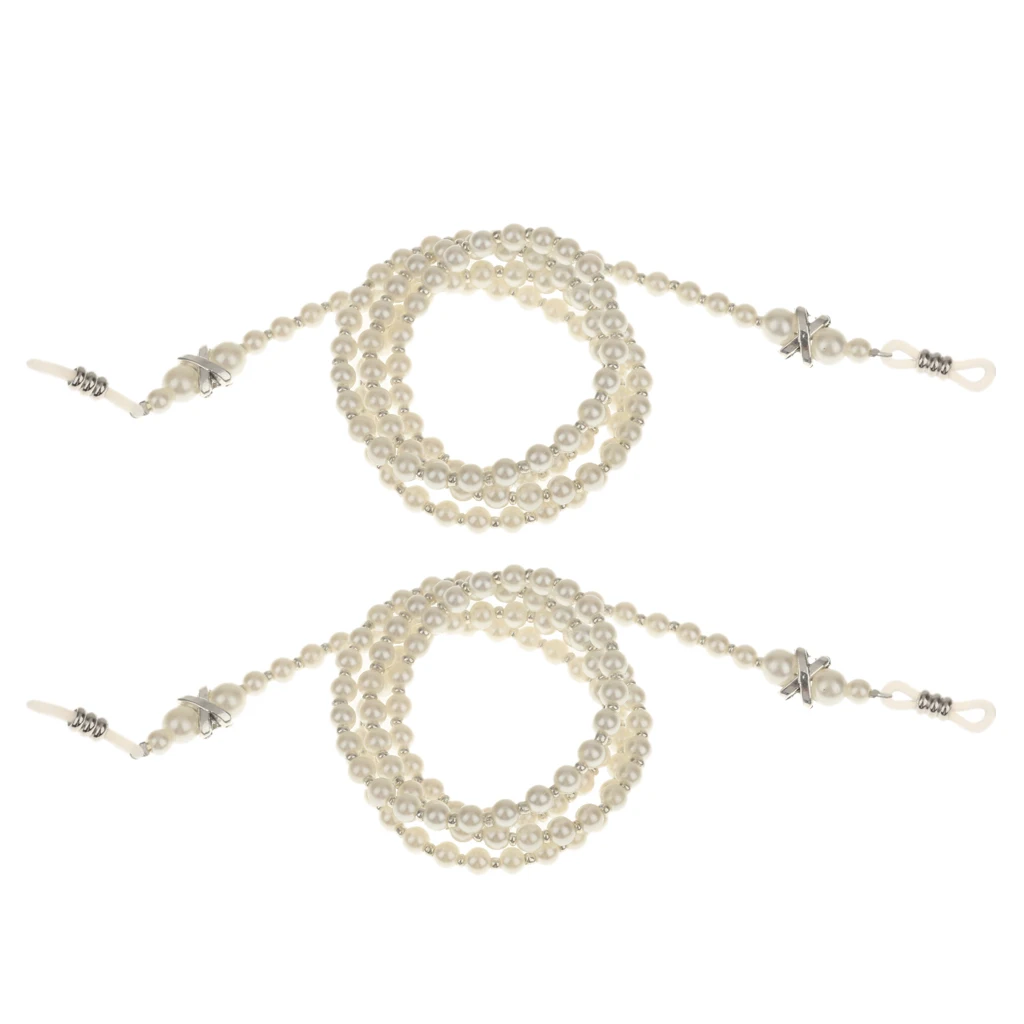 2Pcs Spectacles Imitation Pearls Glasses Eyeglasses Chain Sunglasses Bead Chain Strap Cord for Women and Girl