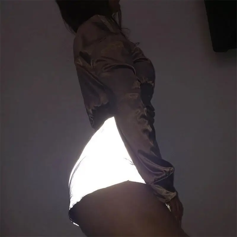REPPUNK новый ночной свет флэш Светоотражающие для женщин шорты Свободные Eastic талии сексуальные летние женские уличные блестящие серые шорты