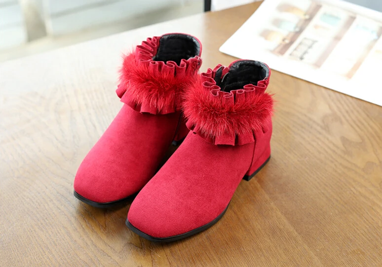 Зимние детские ботинки для девочек PU кожаные сапоги модные ботинки в Корейском стиле детские короткие сапоги высокий каблук Туфли принцессы для девочек