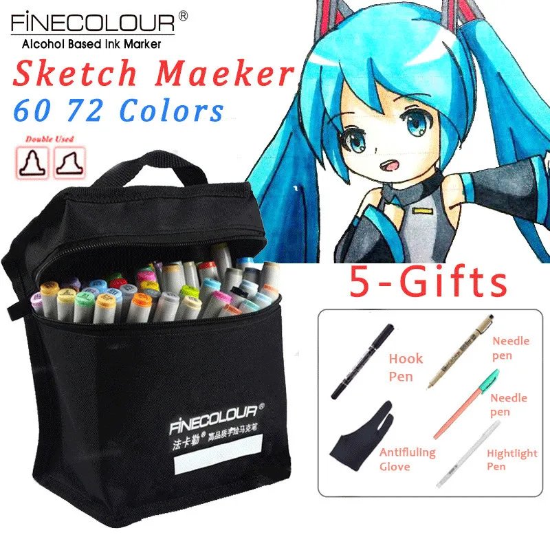 

FINECOLOUR 60 72 Colors Marker Pen Set Alcohol Based Brush Pen Sketch Markers For Draw Manga Architectural Design Art Supplies