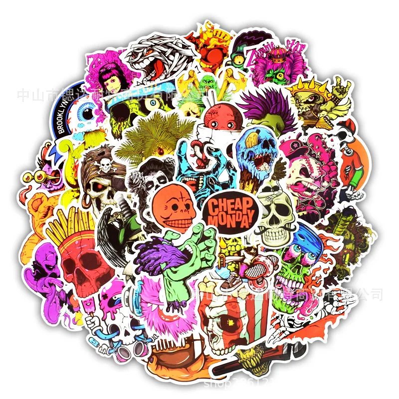 50pcs Terror Stickers Pack Horror Skeleton Pegatinas Waterproof Graffiti Funny Sticker Bomb For Luggage Skateboard Motorcycle
