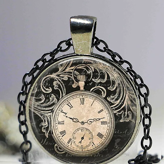 Free shipping Vintage Clock Necklace Round clock pocket watch pendant