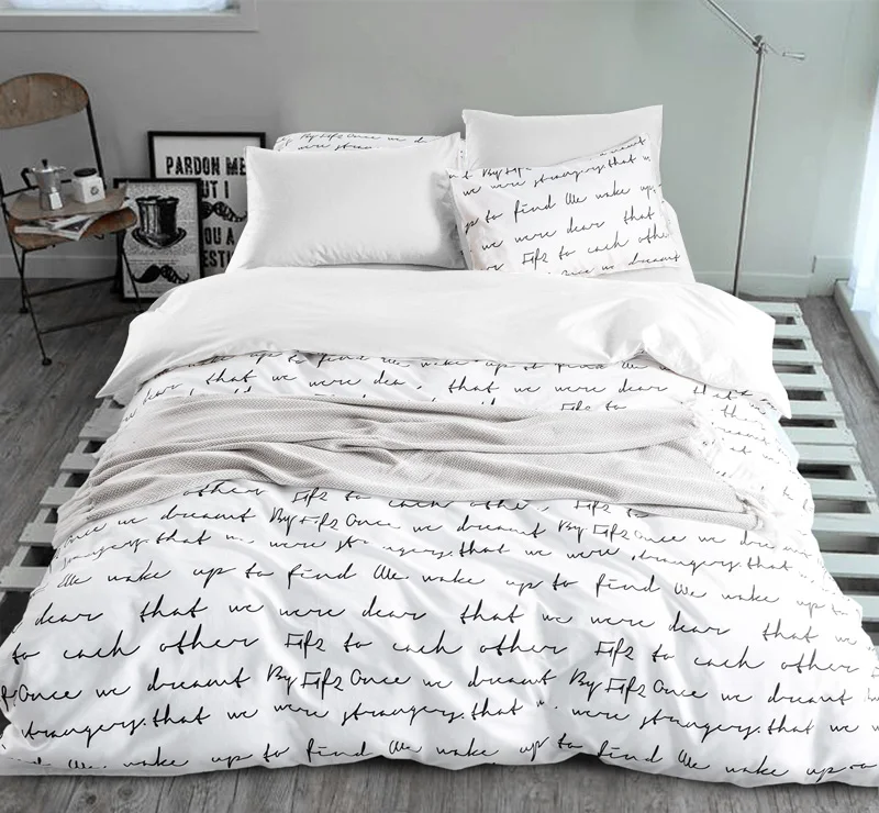 Letter Printing Bedding Sets Duvet Cover Set Linens RU USA Size,Quilt cover set Yellow Black Gray